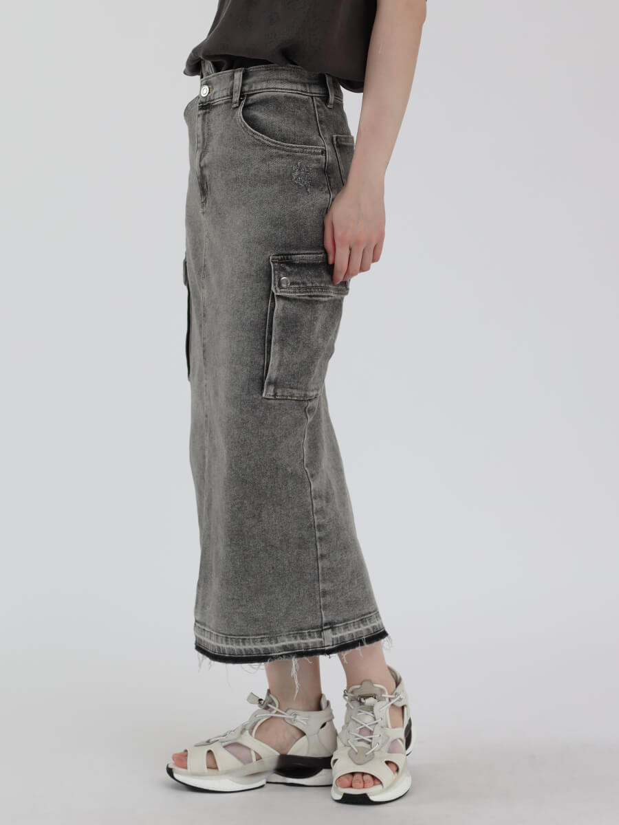 新品タグ付き♪ Ample 異素材パネルデニムジャンパースカート