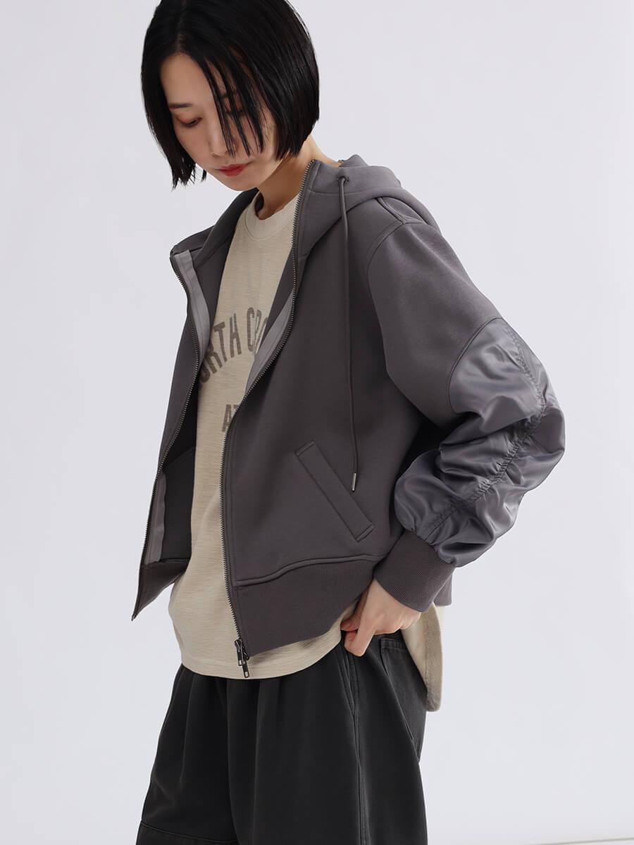 ギャザースリーブジップアップパーカー YAMADAYA STORE ギャザースリーブジップアップパーカー YAMADAYA STORE