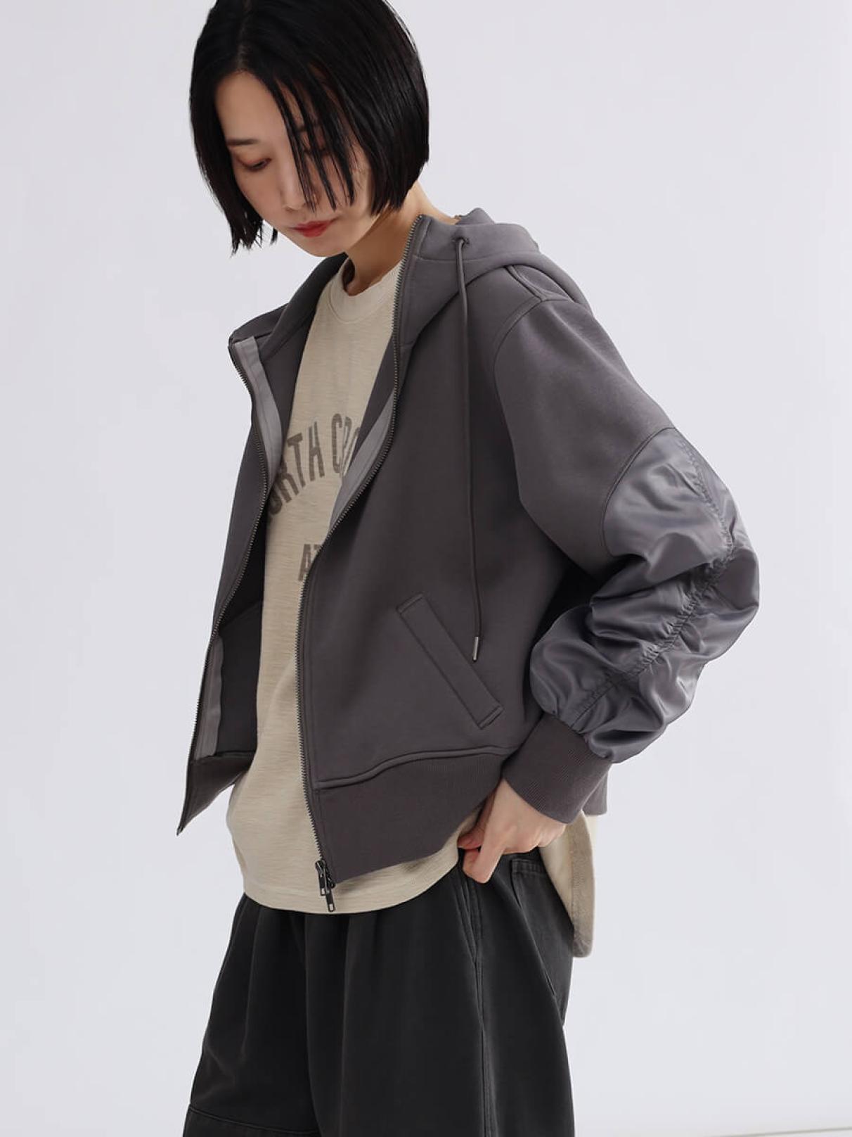 ギャザースリーブジップアップパーカー - LASUD - LASUD