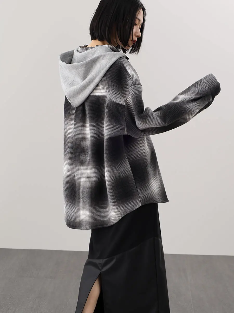 フード付きオンブレチェックシャツジャケット - LASUD - LASUD