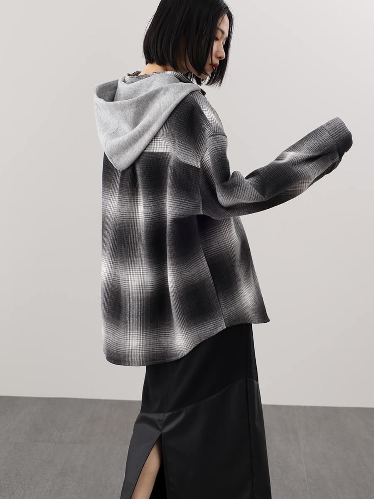 フード付きオンブレチェックシャツジャケット - LASUD - LASUD