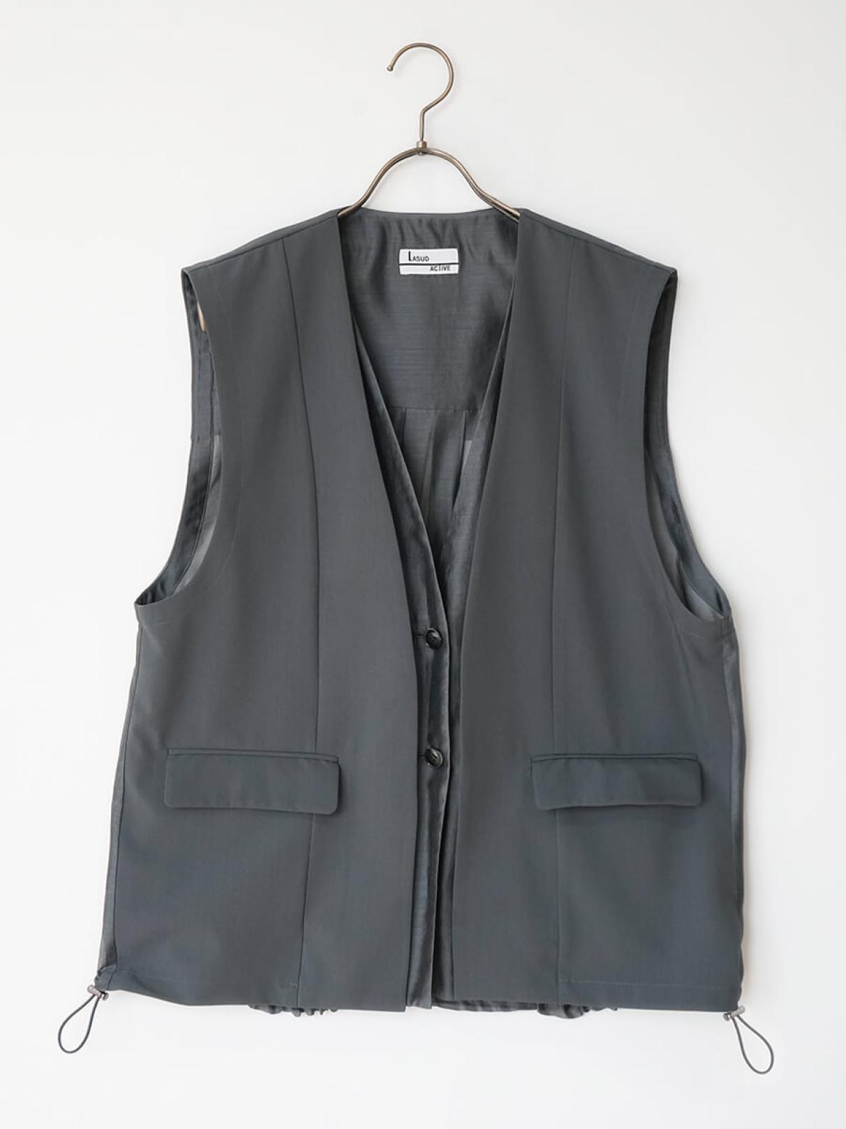 【新品タグ付き】LASUD ショート中綿ベスト　チャコールグレー定価21000円 ラシュッド LASUD スタンドカラーショート中綿ベスト