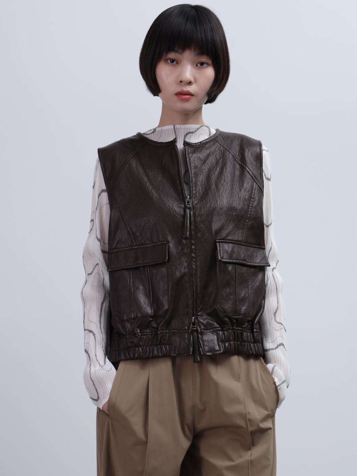 ノーカラーフェイクレザージップベスト - LASUD - LASUD｜YAMADAYA STORE