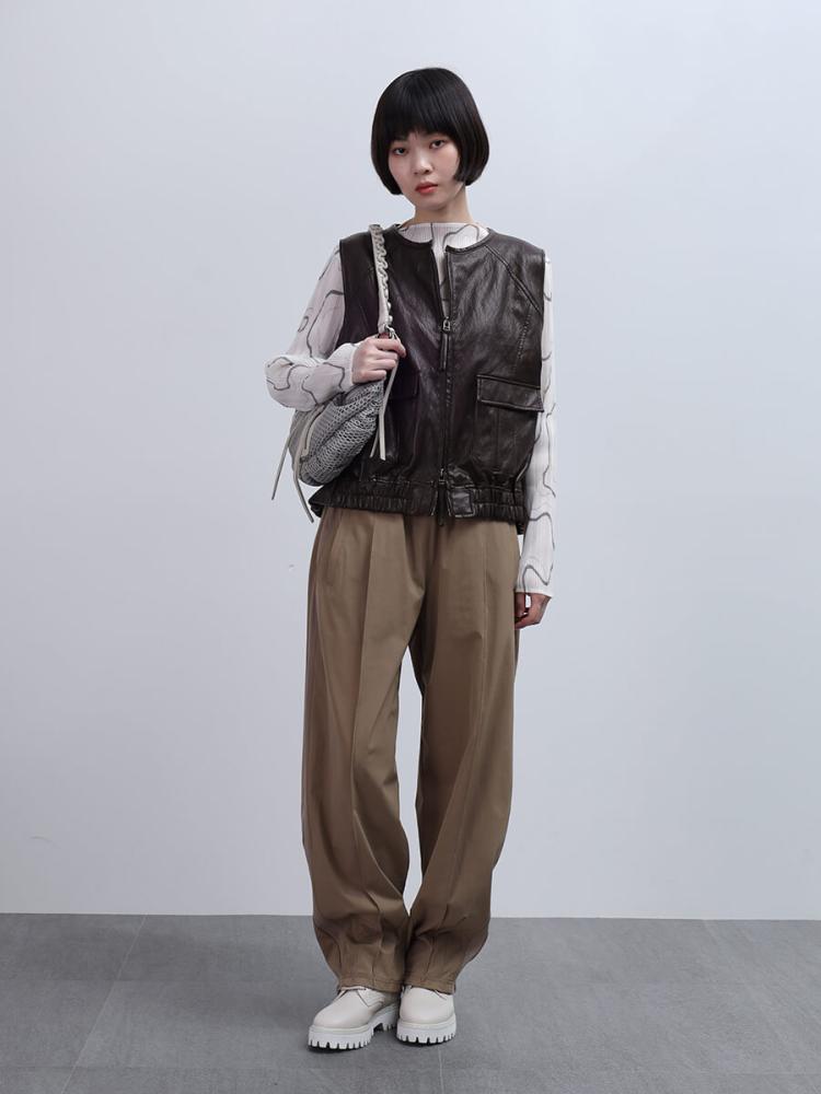 ノーカラーフェイクレザージップベスト - LASUD - LASUD｜YAMADAYA STORE