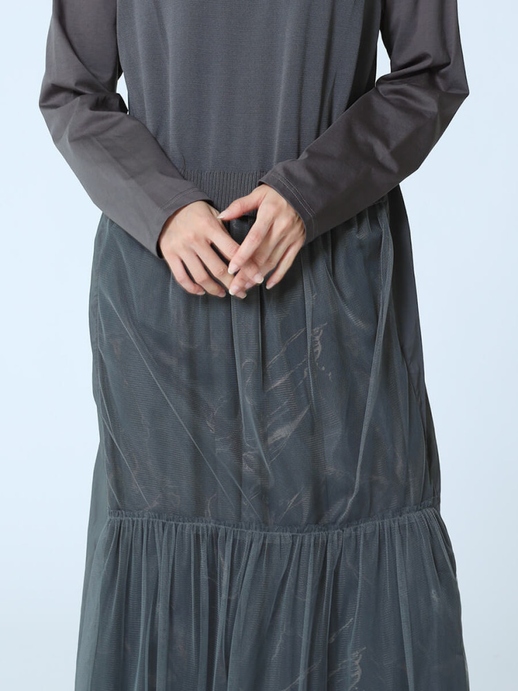 【りな】ヤマダヤ　ワンピース、ストール（黒/灰色）2点セット LASUDのニットワンピースの商品一覧｜ファッション通販の