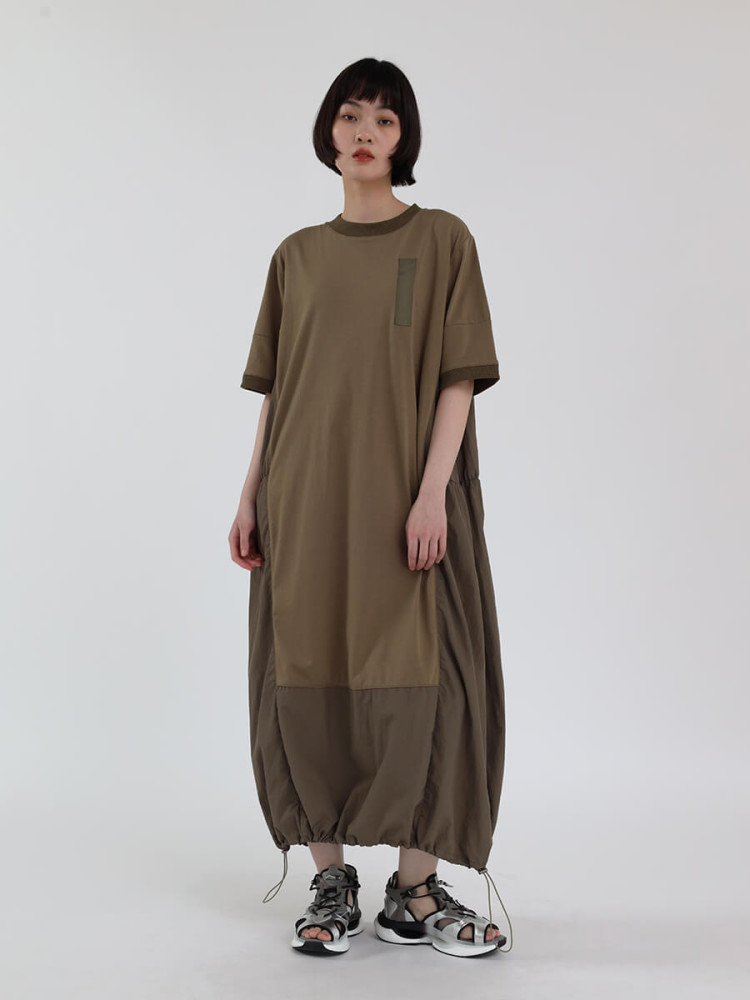 【ラシュッド　LASUD　バルーンワンピース】 ラシュッド LASUD 異素材ドッキングバルーンワンピース