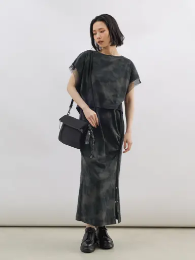 タイダイ柄チュールドッキング2Pワンピース - LASUD - LASUD
