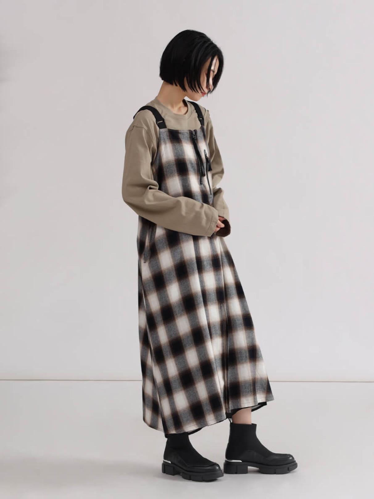 オンブレチェック×シアーレイヤードジャンパースカート - LASUD