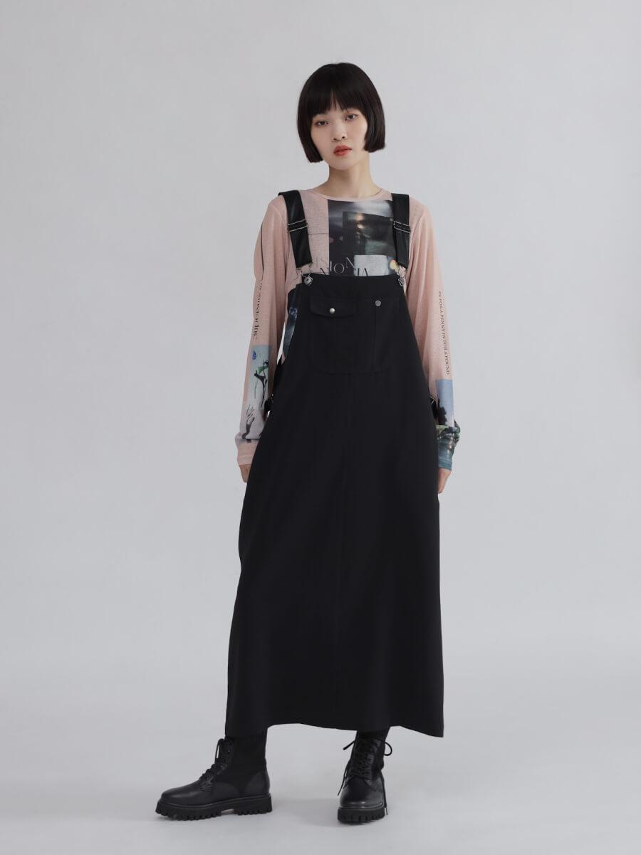 フェイクレザーストラップジャンパースカート - LASUD - LASUD