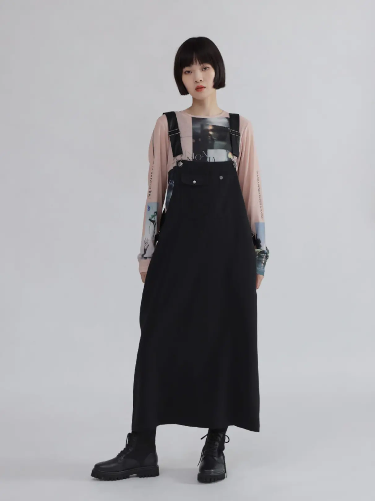フェイクレザーストラップジャンパースカート - LASUD - LASUD