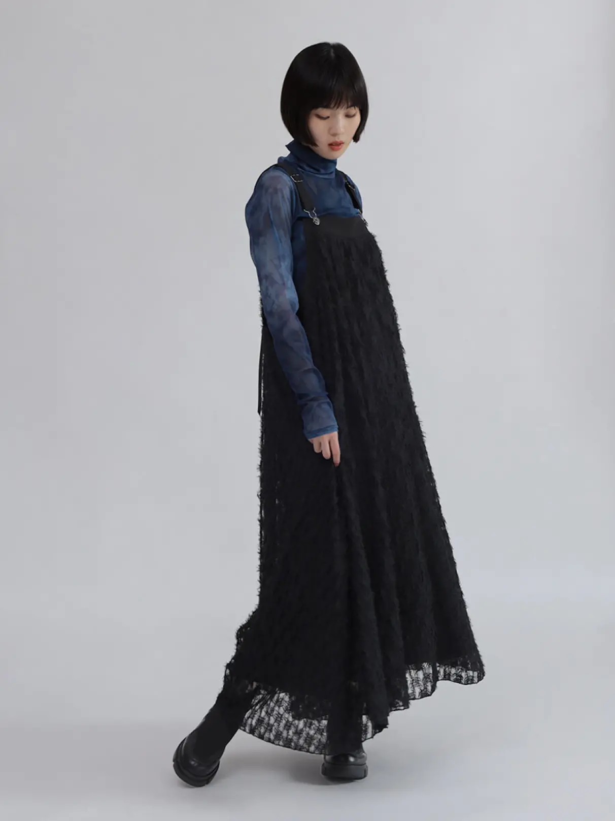 【極美品】LASUD 　シャーリングデザインジャンパースカート