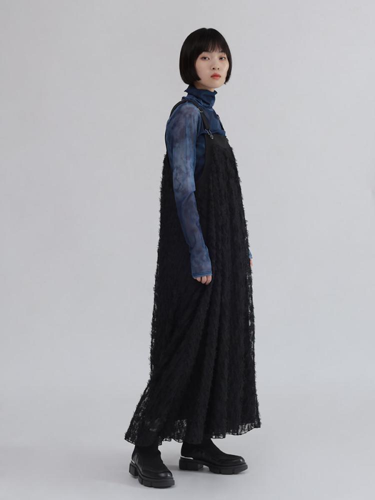 ヤマダヤ　LASUD ラシュッド　ジャンパースカート　シアー　黒　S フェイクレザーストラップジャンパースカート - LASUD - LASUD