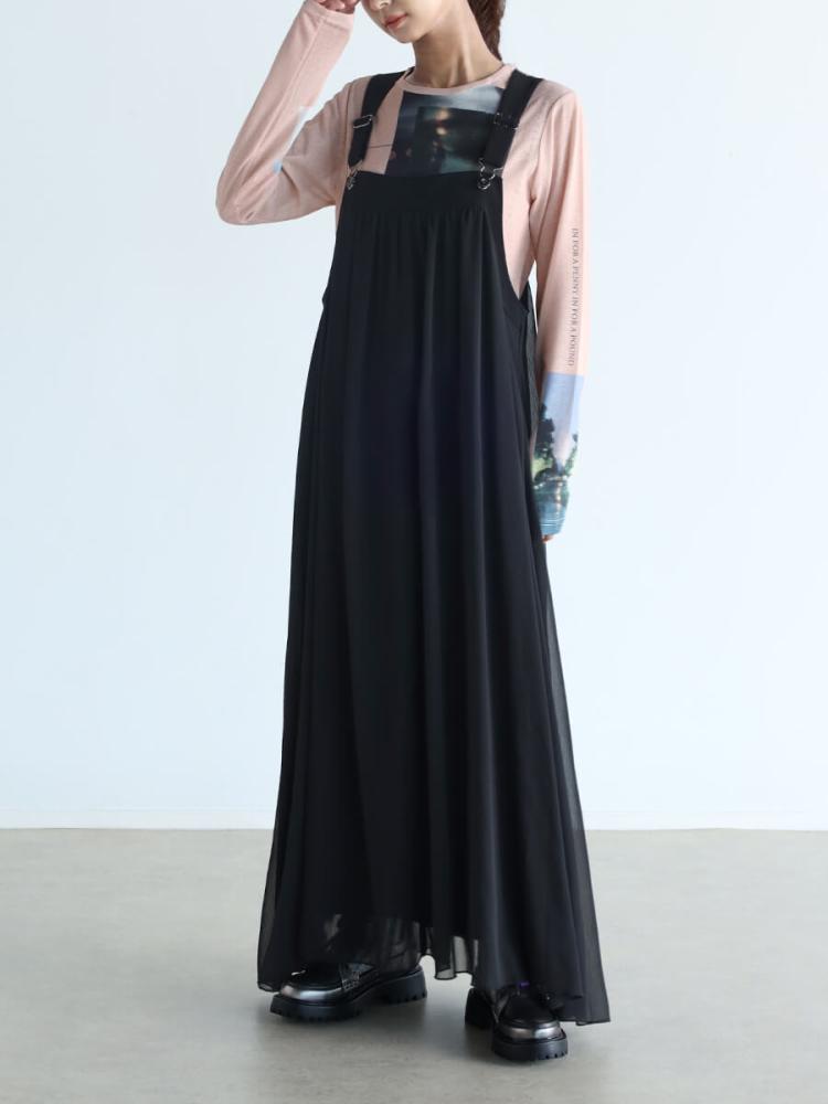 レースアップデザインジャンパースカート（black） - LASUD