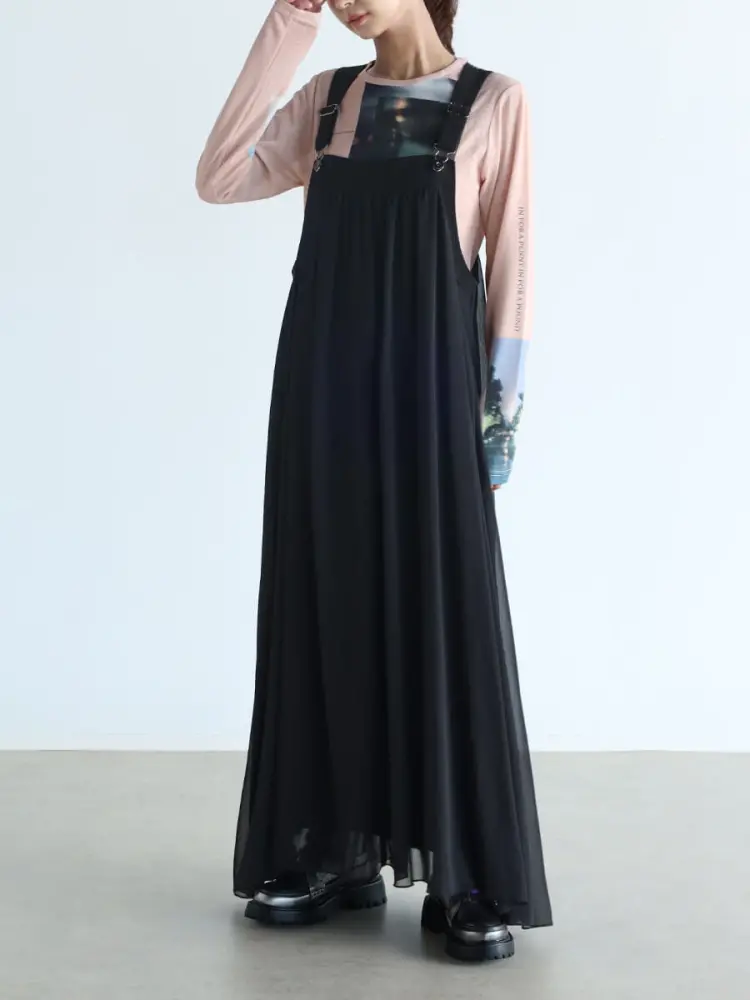 レースアップデザインジャンパースカート（black） - LASUD