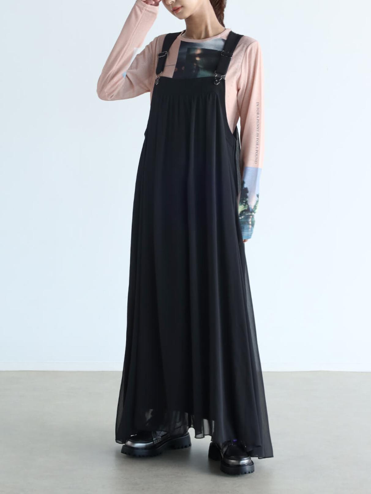 レースアップデザインジャンパースカート（black） - LASUD
