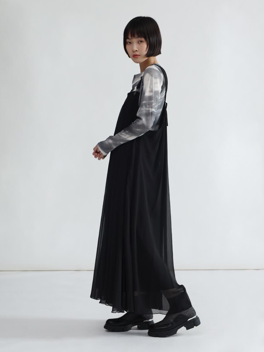 レースアップデザインジャンパースカート（black）