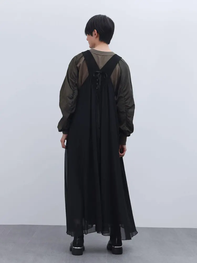 2サイズ展開】レースアップデザインジャンパースカート（black