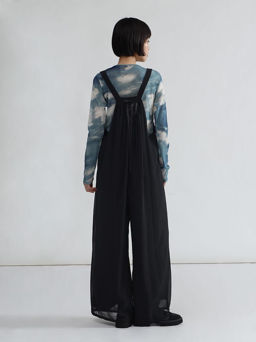 【新品タグ付】LASUD ブラック サロペット ヤマダヤ　黒 レースアップデザインオールインワン（black） - LASUD - LASUD