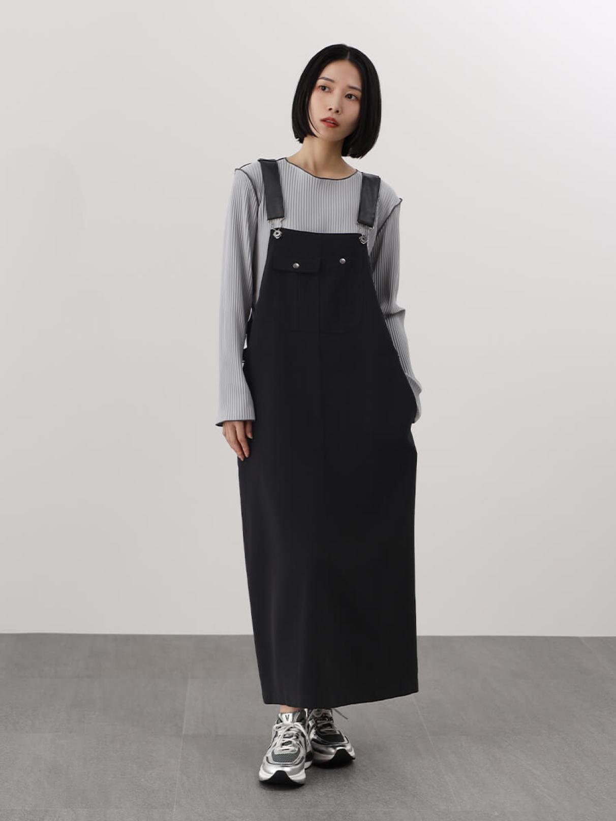 フェイクレザーストラップジャンパースカート - LASUD - LASUD