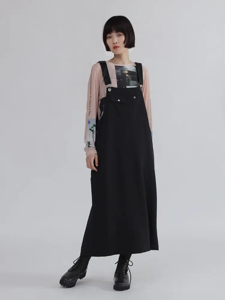 新品 LA SUD タイダイレイヤードワンピース 黒 S ジャンスカ