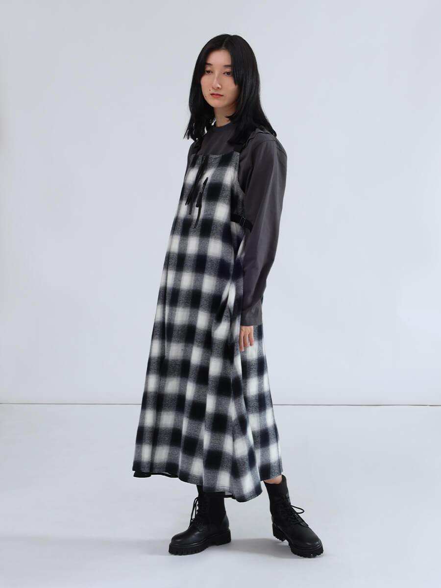 オンブレチェック×シアーレイヤードジャンパースカート - LASUD