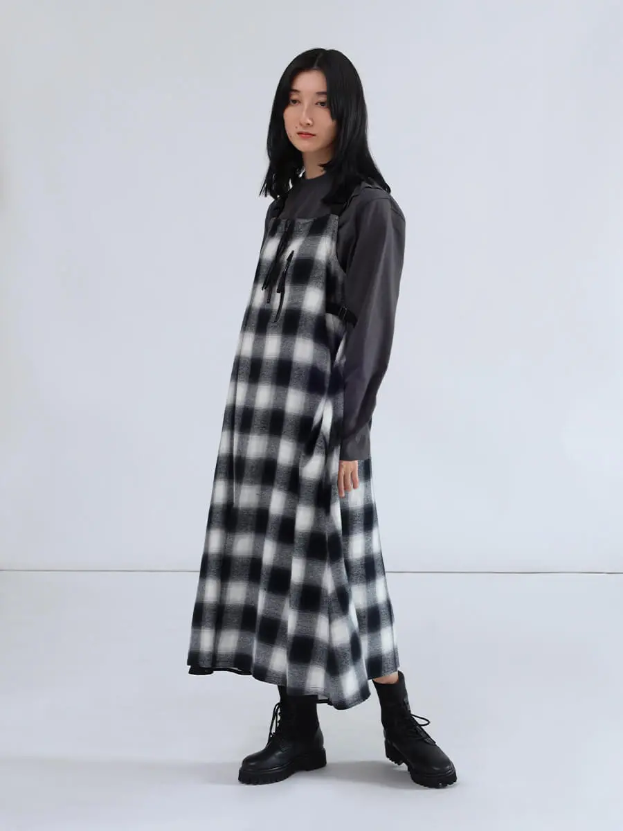 オンブレチェック×シアーレイヤードジャンパースカート - LASUD