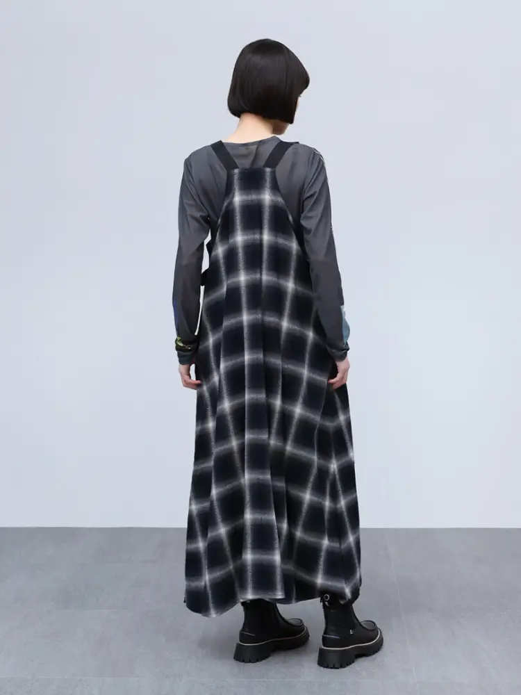 オンブレチェック×シアーレイヤードジャンパースカート - LASUD