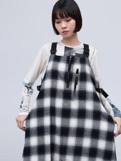 オンブレチェック×シアーレイヤードジャンパースカート - LASUD