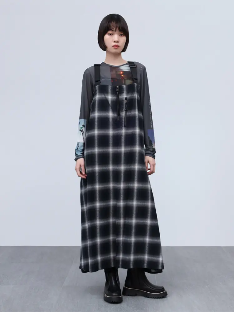 オンブレチェック×シアーレイヤードジャンパースカート - LASUD