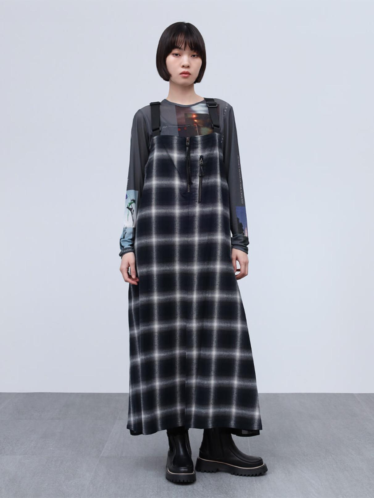 オンブレチェック×シアーレイヤードジャンパースカート - LASUD