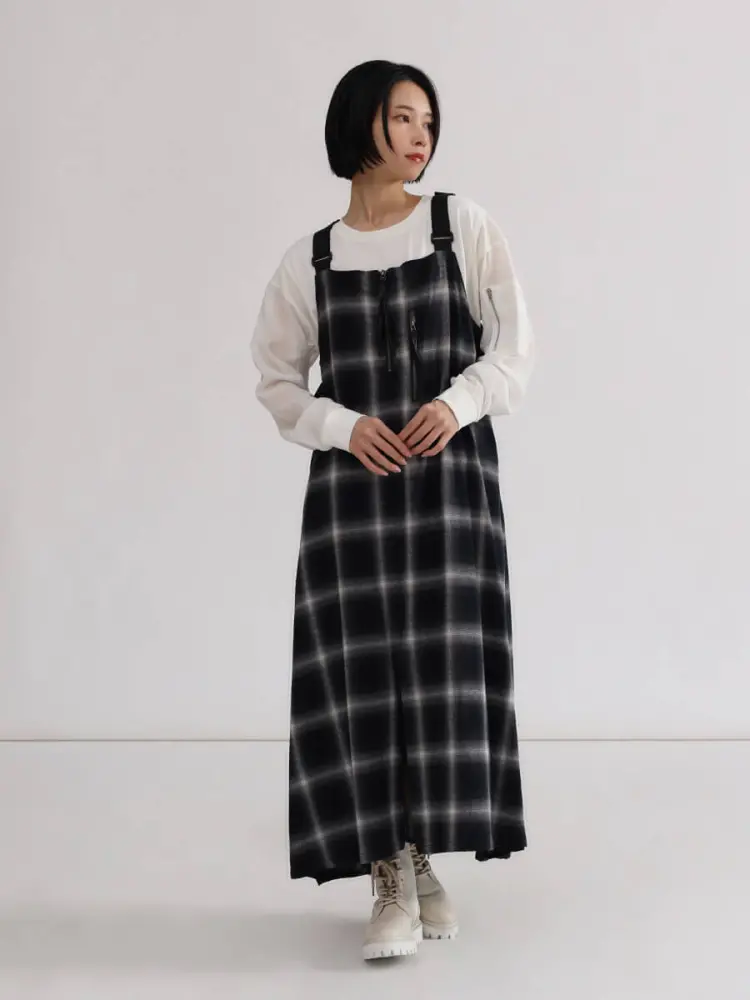 オンブレチェック×シアーレイヤードジャンパースカート - LASUD