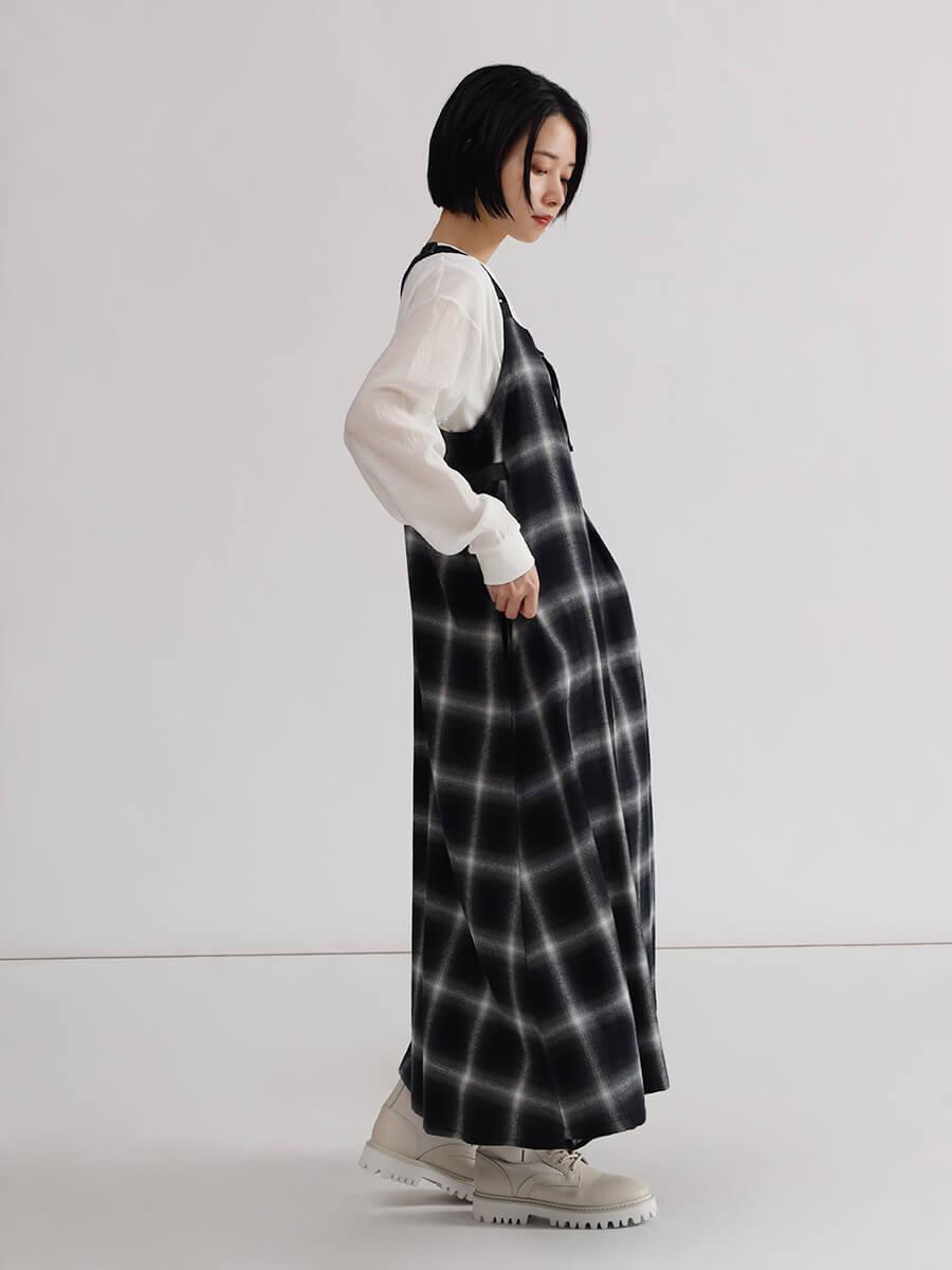オンブレチェック×シアーレイヤードジャンパースカート - LASUD