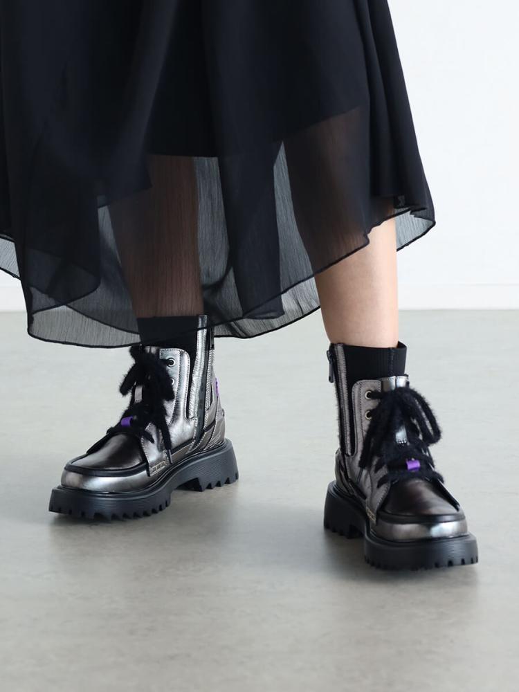 LASUD　レースアップレザーブーツ　牛革✕ニット　YAMADAYA LASUD レースアップレザーブーツ 牛革✕ニット YAMADAYA - メルカリ