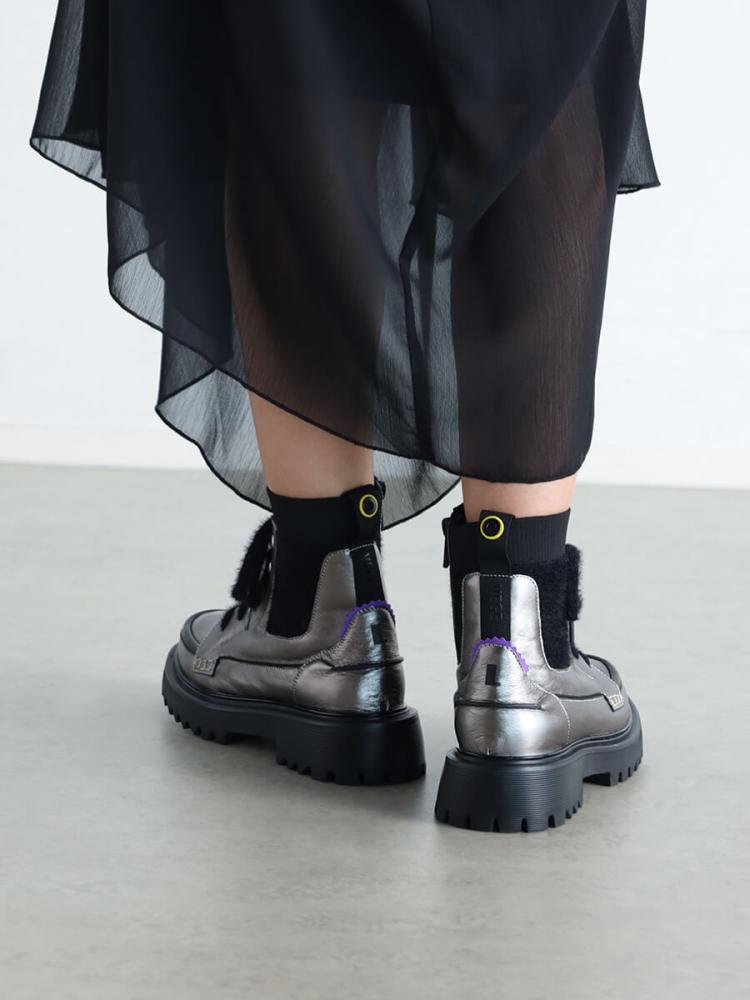 LASUD　レースアップレザーブーツ　牛革✕ニット　YAMADAYA LASUDレースアップレザーブーツ牛革✕ニットYAMADAYA