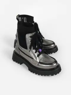 LASUD　レースアップレザーブーツ　牛革✕ニット　YAMADAYA LASUD レースアップレザーブーツ 牛革✕ニット YAMADAYA レース