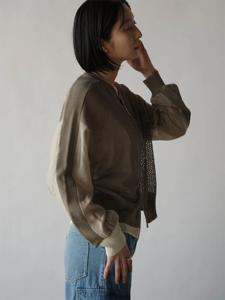 RADIATEニットセーター　ブルゾン ふんわりあったかカーディガン　緑 ラディエイト RADIATE ロゴテープミックスニットカーディガン
