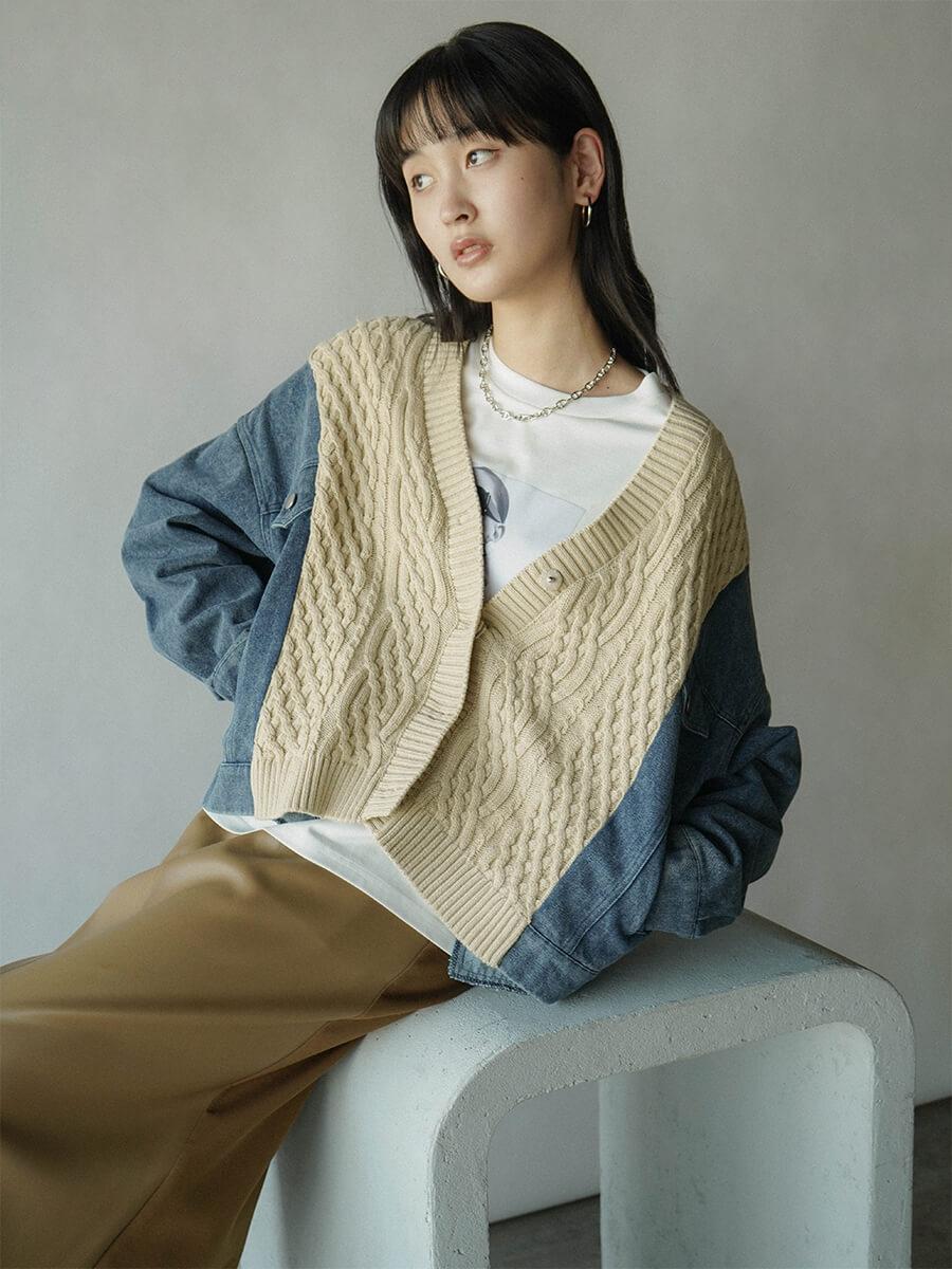 RADIATE デニム ドッキング ケーブルニット カーディガン ジャケット デニムドッキングケーブルニットカーディガン - RADIATE - RADIATE