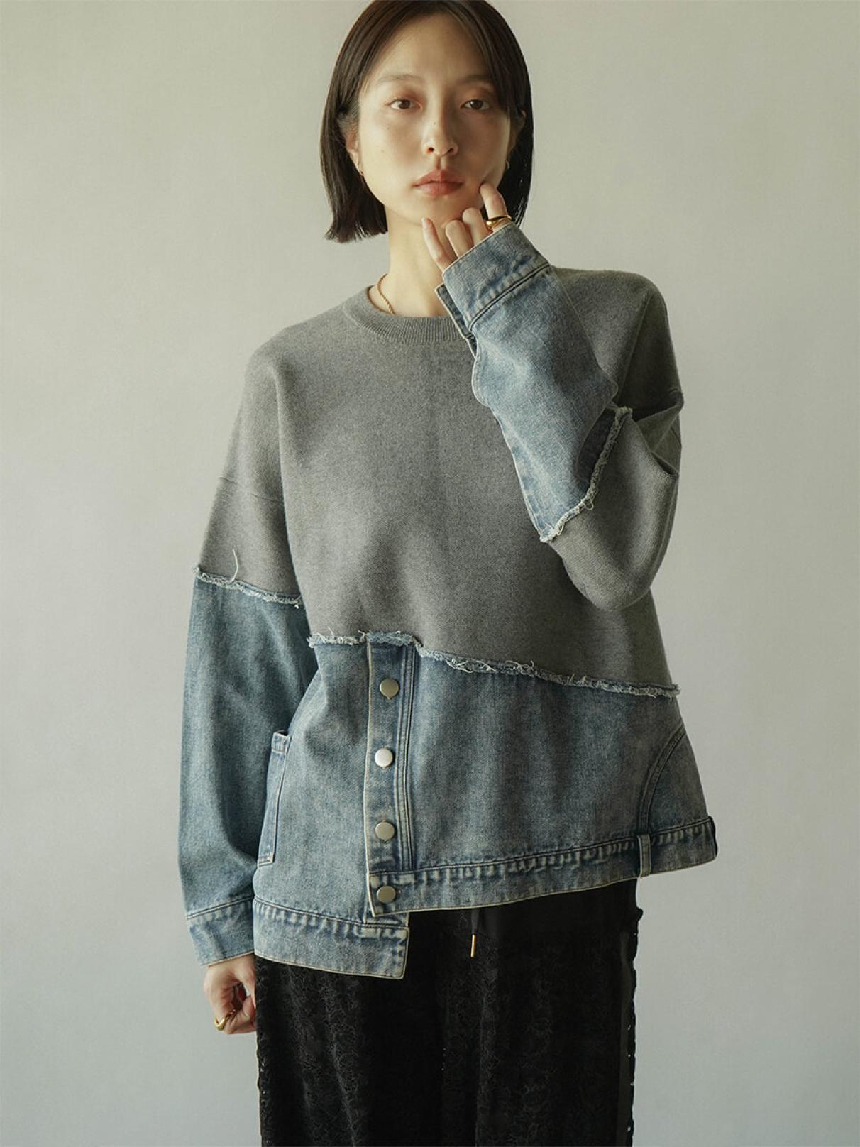 ラディエイト（RADIATE）/デニムドッキングアシメクルーネックニット デニムドッキングアシメクルーネックニット - RADIATE - RADIATE