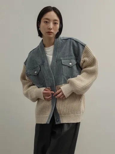 ケーブルニットドッキングデニムカーディガン - RADIATE - RADIATE