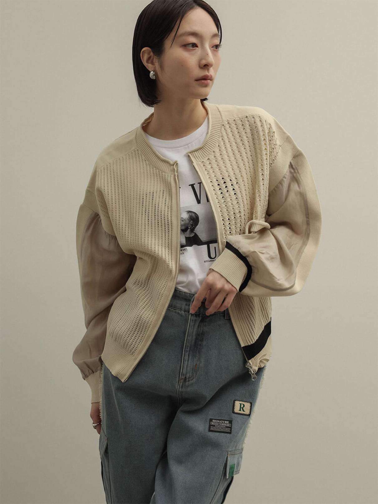 c*！様 RADIATE 新品　メッシュ　シアー　ダブルジップ　ブルゾン　カーデ メッシュ×シアー配色ダブルジップブルゾン - RADIATE - RADIATE
