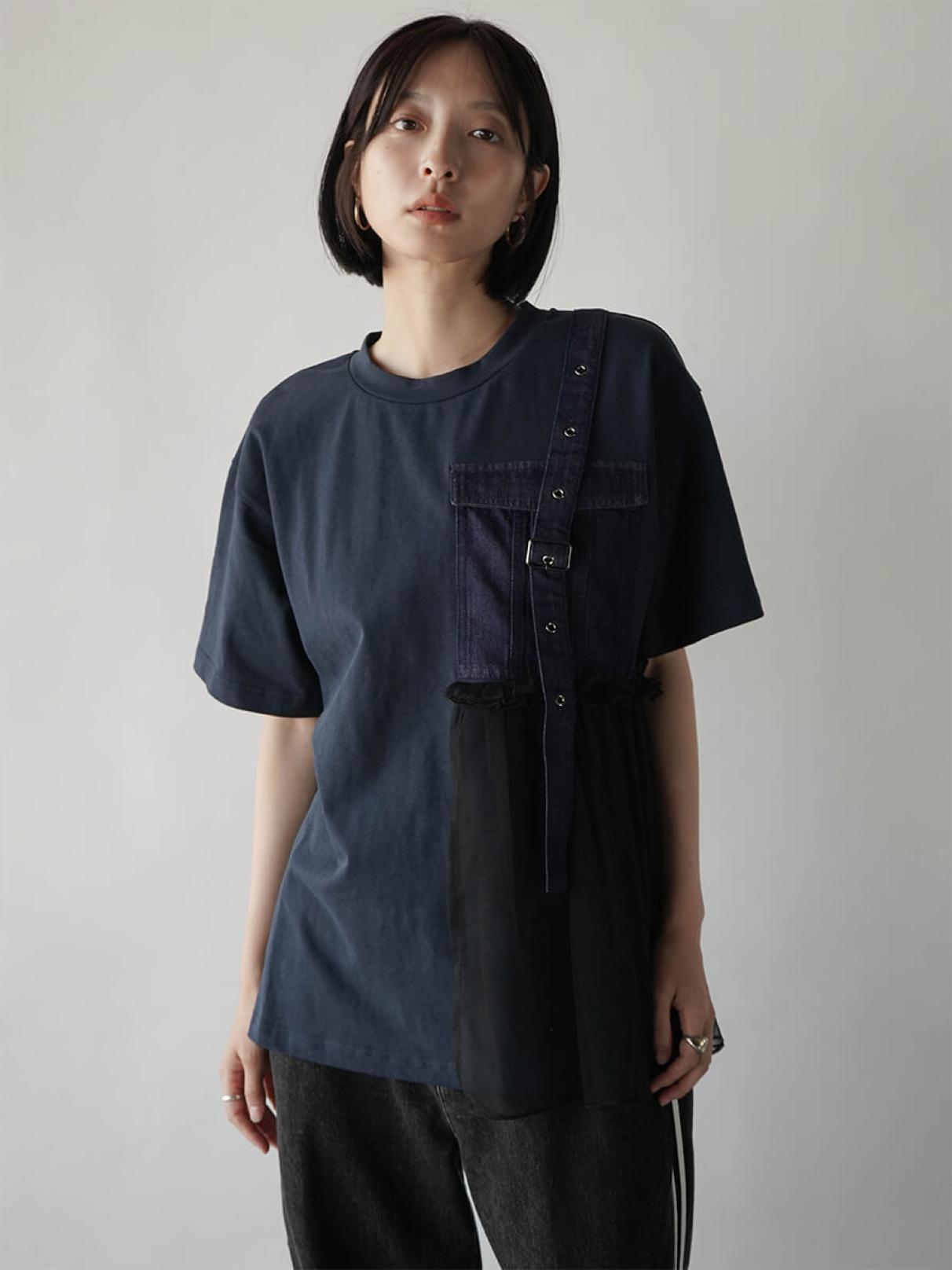 RADIATE ラディエイト デニム チュール ドッキング ブルゾン 異素材 ラディエイト RADIATE デニム×チュールドッキングブルゾン （ブラック