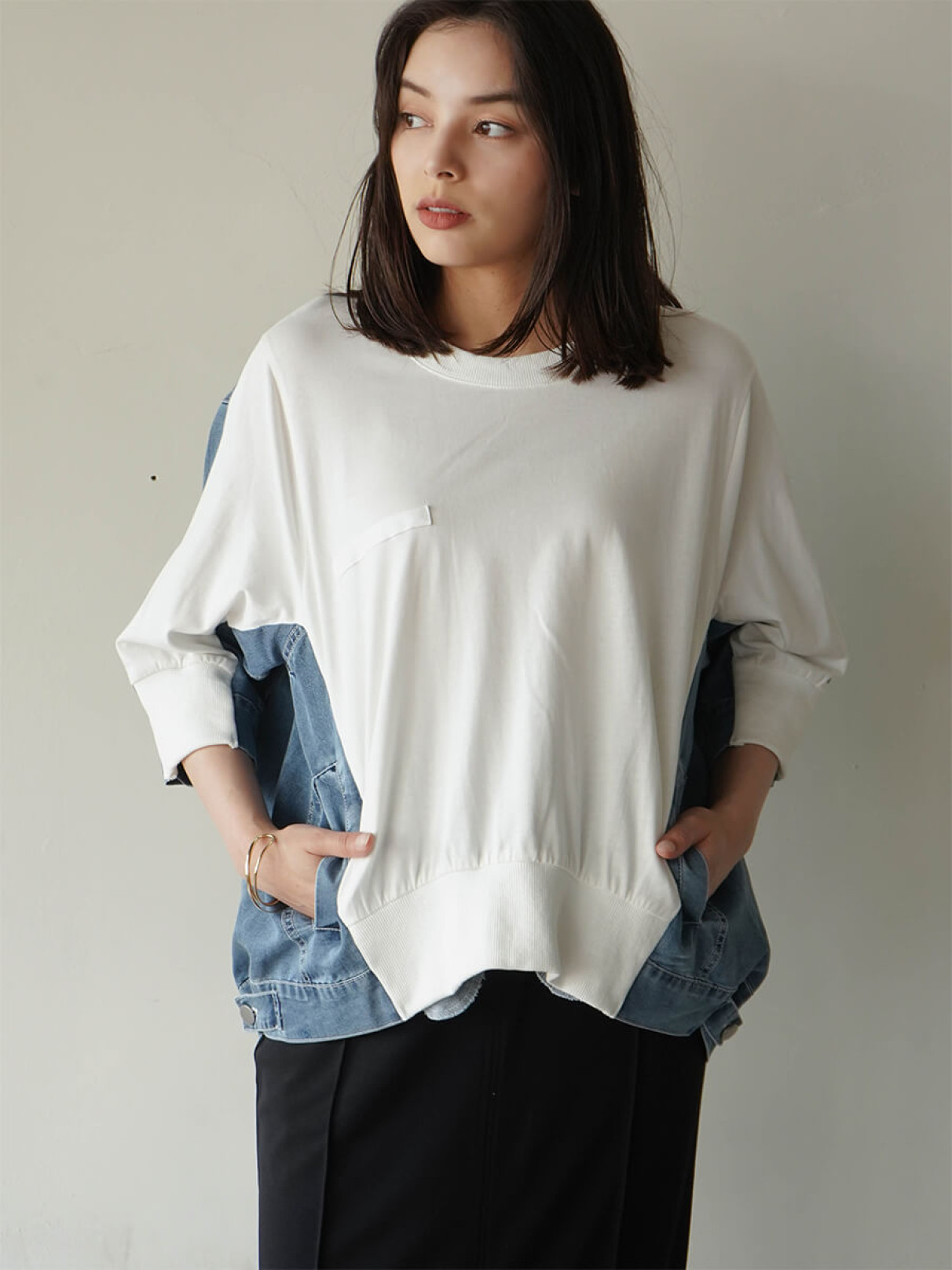 新品タグ付き　MICALLE MICALLE　デニムドッキングニット　ライダース fit=scale-down,w=1200