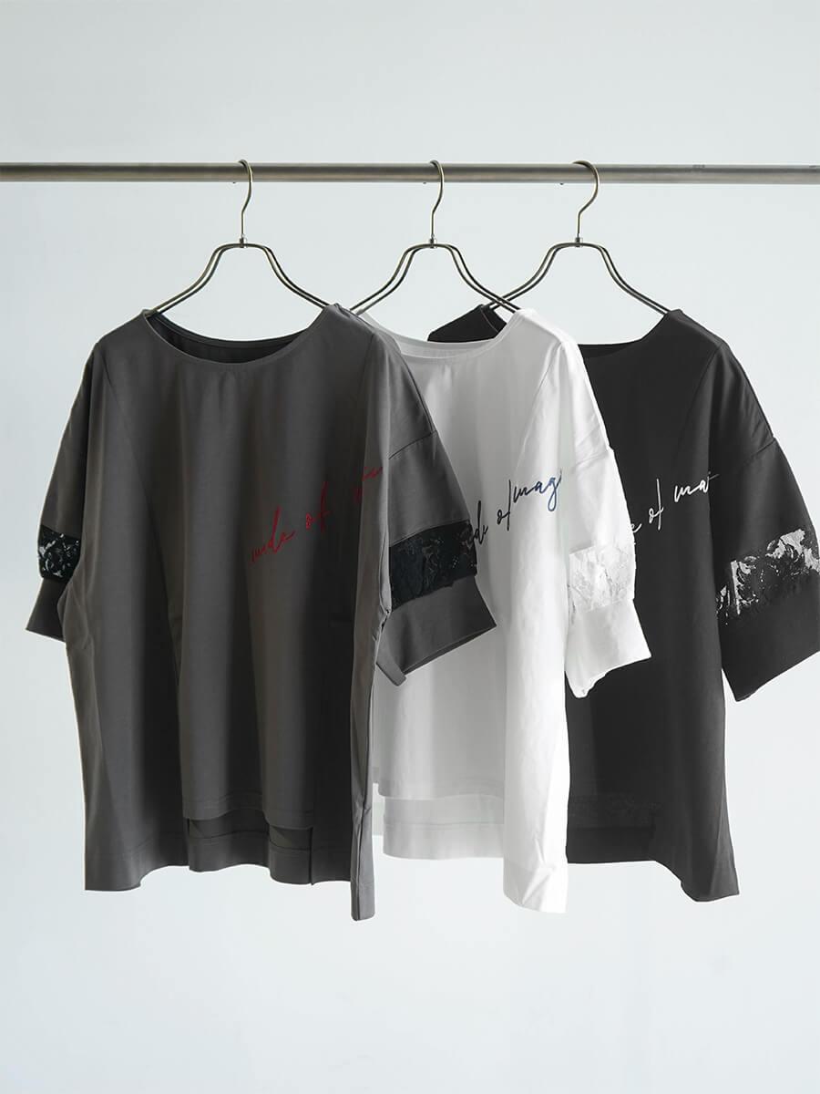 レースドッキングメッセージロゴカットソー