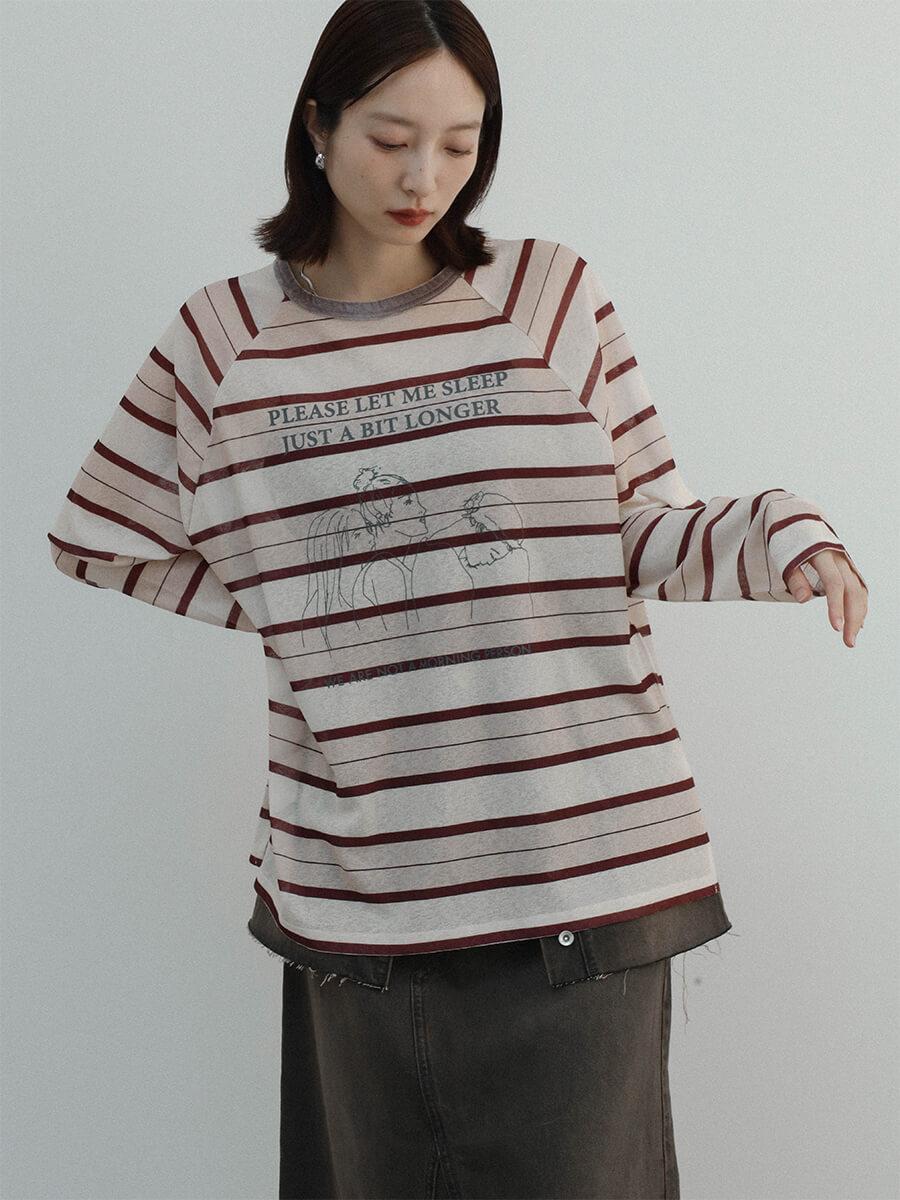 シアーボーダーアートプリントTシャツ