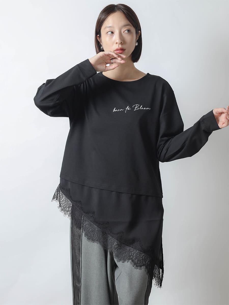 レースアシメヘムロゴロングスリーブシャツ
