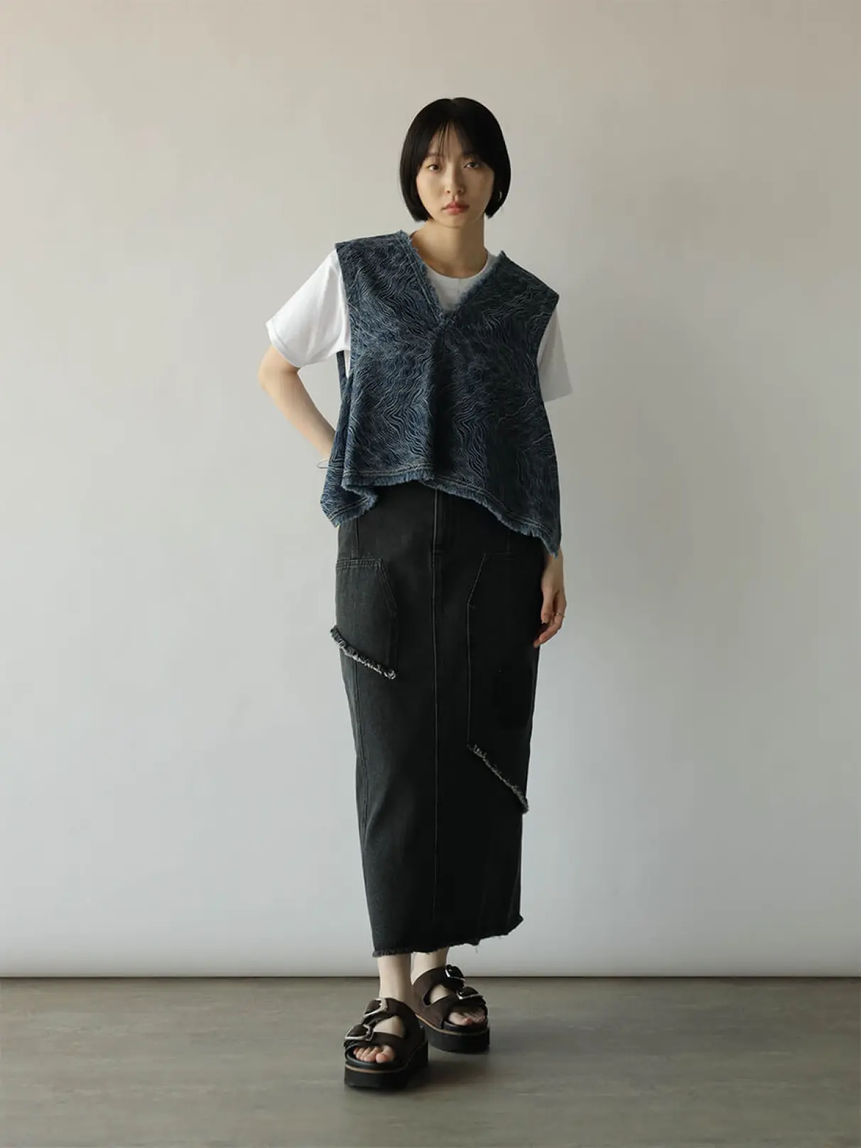 YAMADAYA RADIATE ペイズリーモールレースロングベスト ジレ