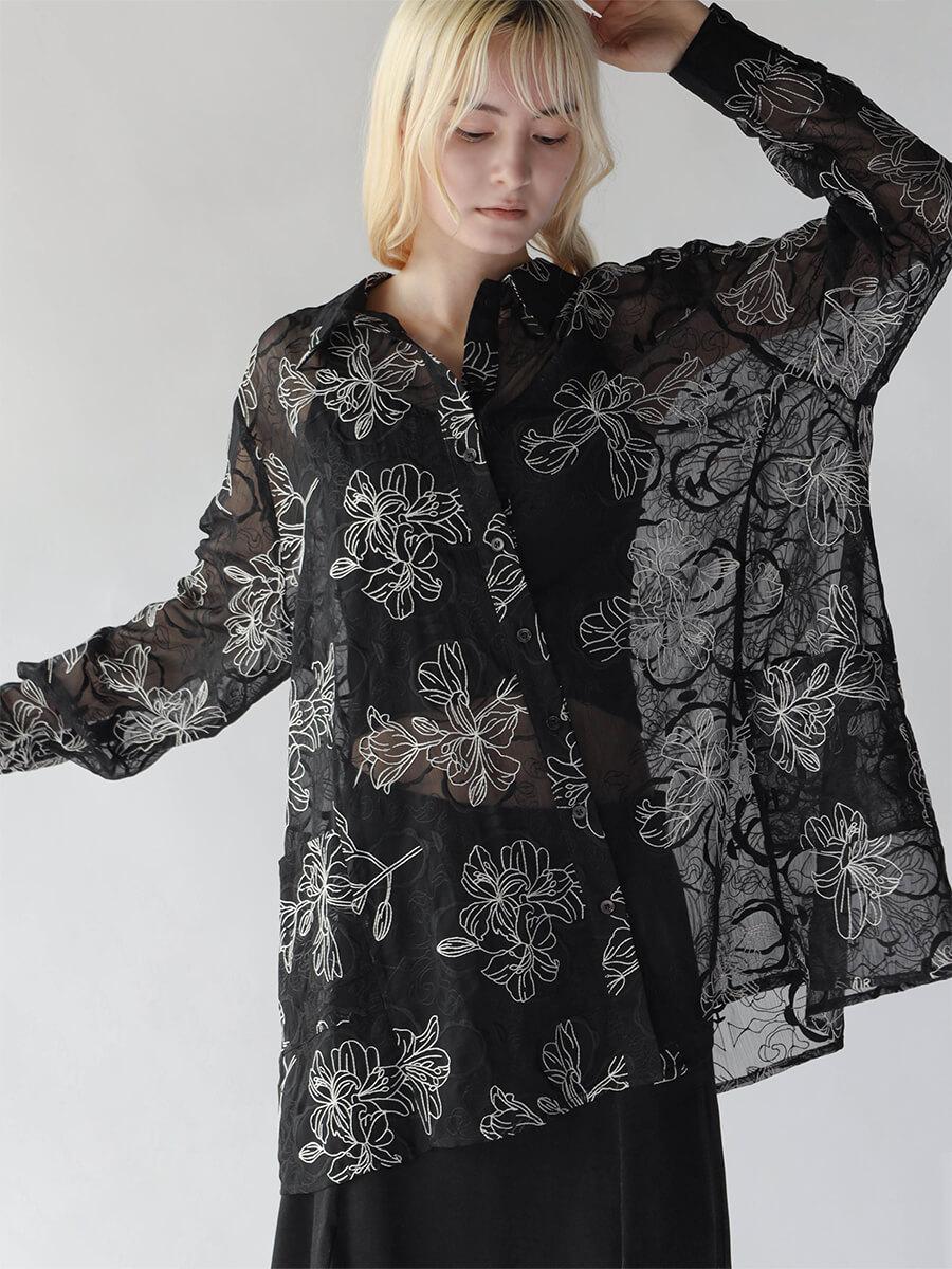 FLOWER EMBROIDERY OVER SHIRT