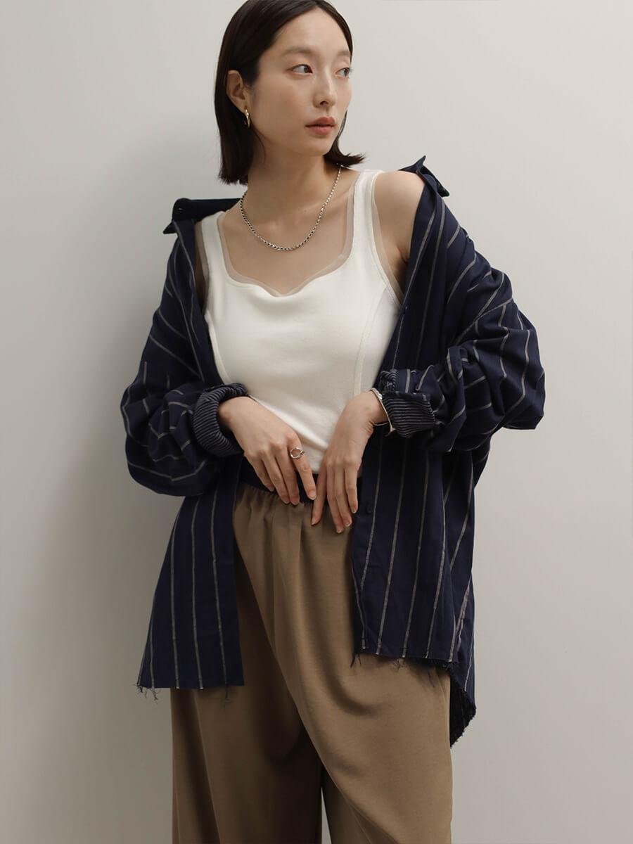 ストライプガーゼカットオフシャツ