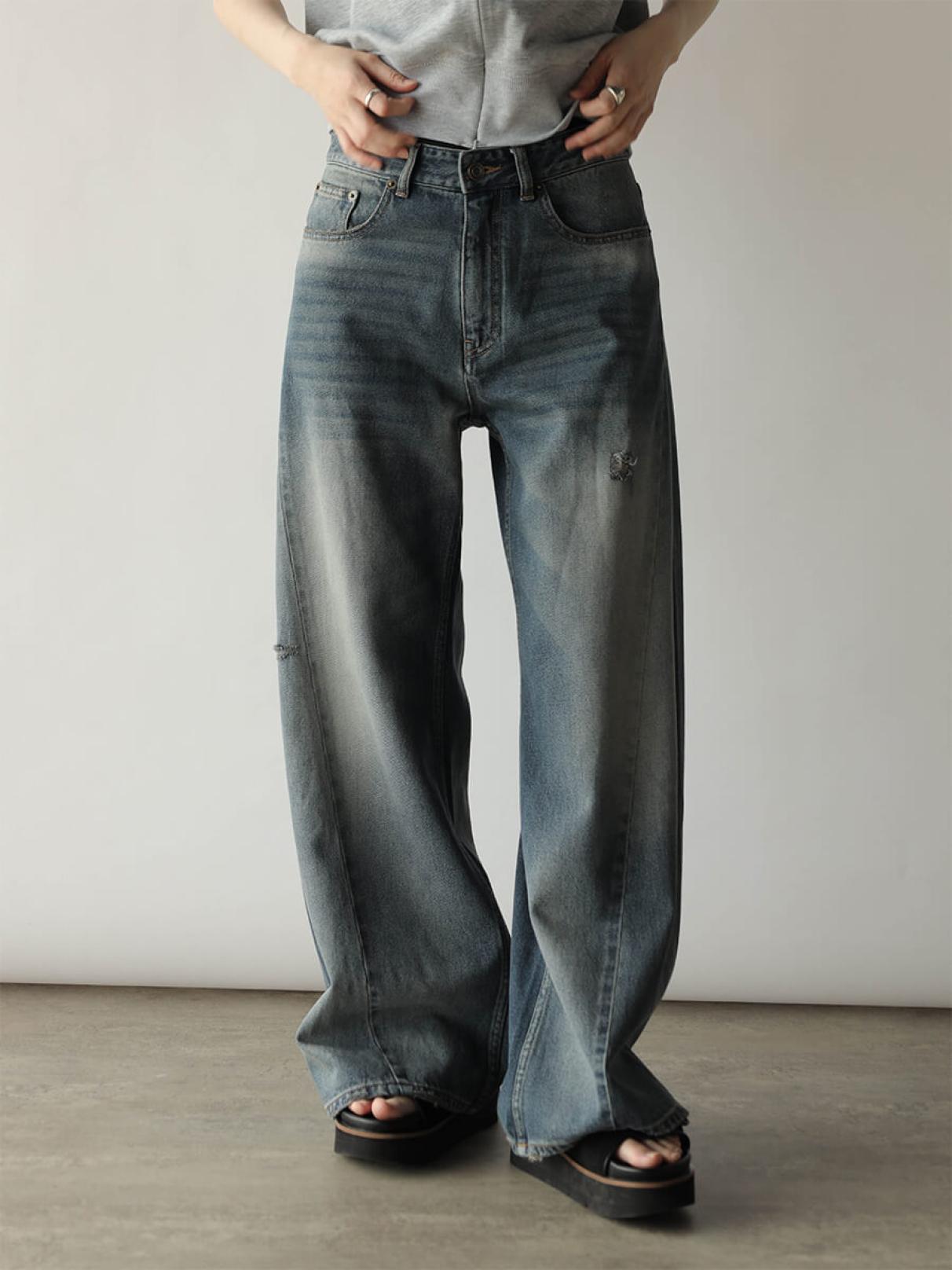 切り替えデザインダメージデニムワイドパンツ - RADIATE - RADIATE