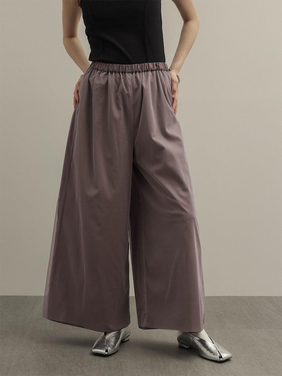チュールレイヤードワイドパンツ